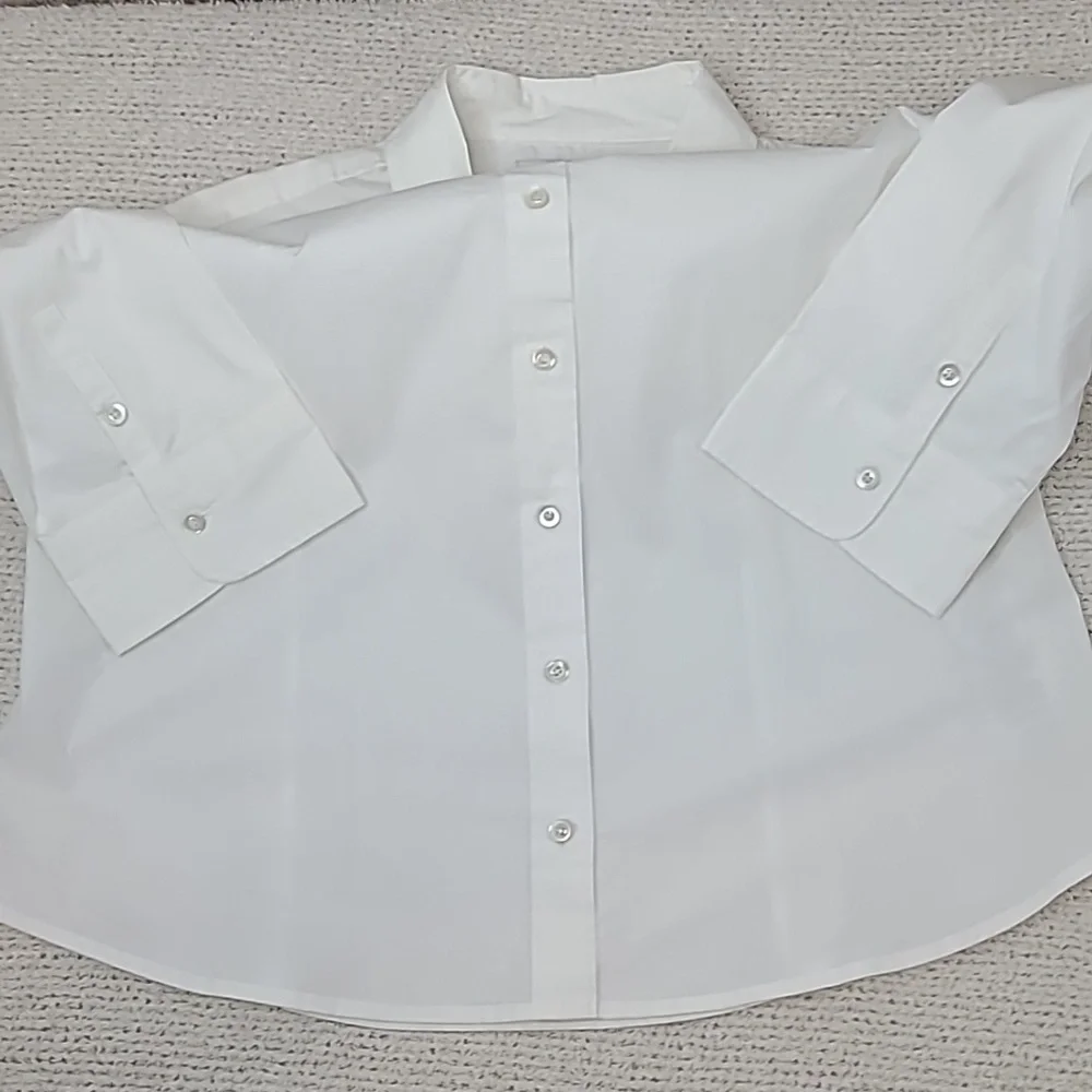 J Crew Stretch Cotton Perfect Fitted Button Front 3/4 Sleeve Blouse/Shirt White